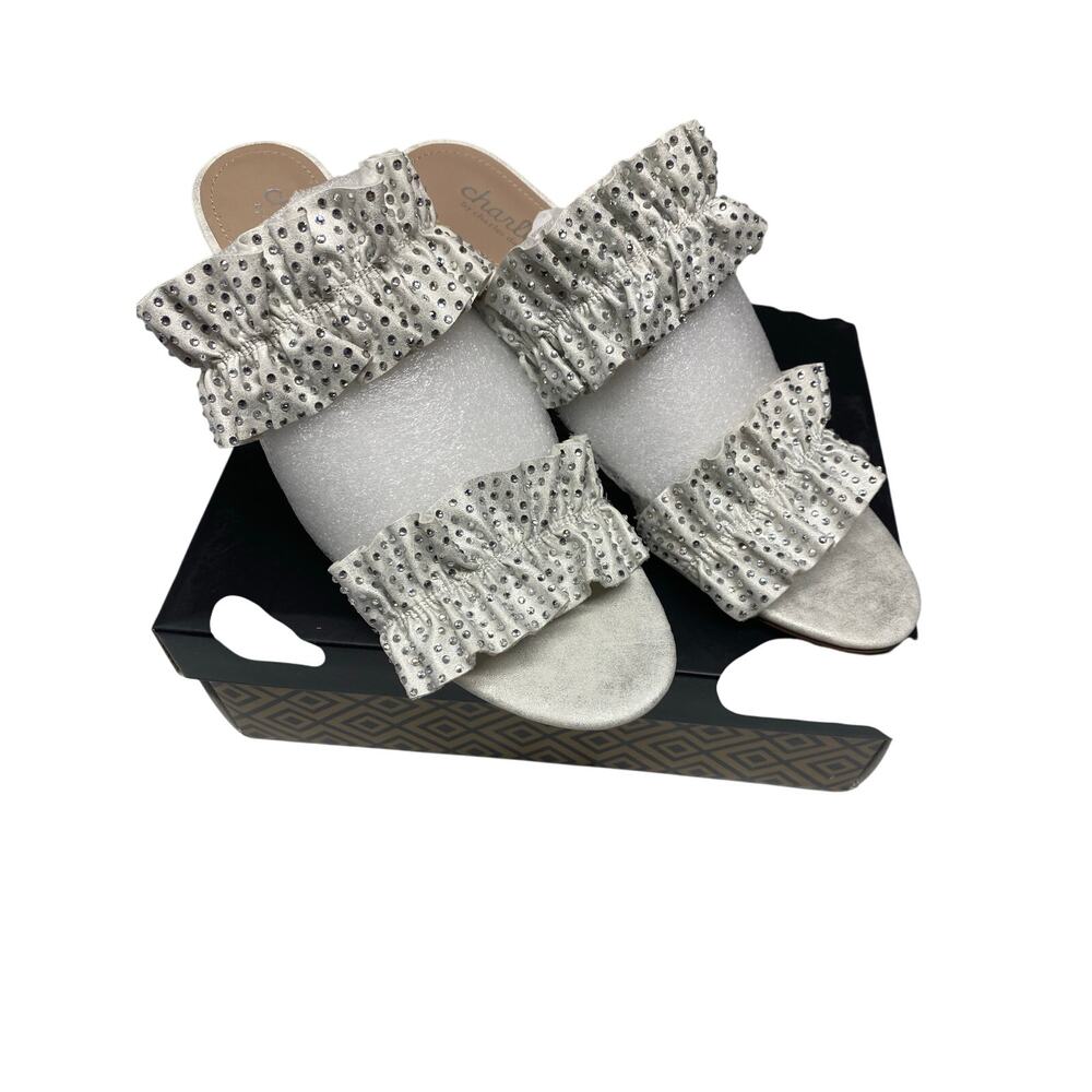 New Charles by Charles David Women's 12M Faux Suede White Rhinestone Sandals